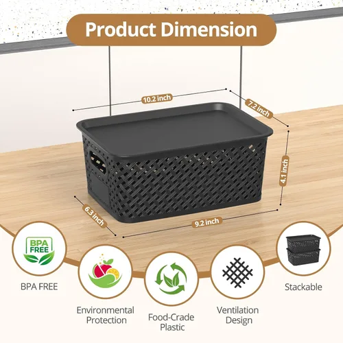 Miniatura 2 de Contenedores de almacenamiento de plástico con tapa, cesta pequeña apilable para organización y contenedores para estantes, cajones, escritorio
