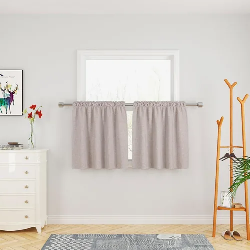 Miniatura 14 de UPOPO Cortinas de Niveles Beige Sobre Fregadero con Textura de Lino para Ventana de Cocina de 16 Pulgadas de Largo Caravana Privacidad Pequeñas