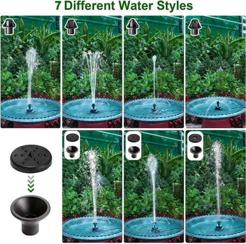 Miniatura 2 de Jutai Fuentes de baño eléctricas para pájaros que funcionan las 24 horas, bomba de fuente de agua silenciosa ajustable con luces LED para jardín