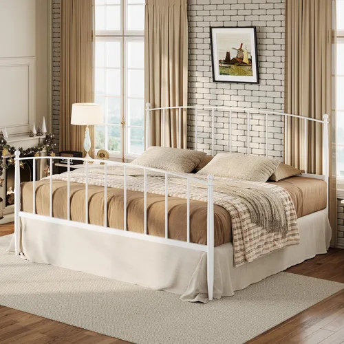 Miniatura 12 de SHA CERLIN Base de cama de metal tamaño King con cabecera y estribo de estilo victoriano, fácil montaje, no necesita somier, color negro