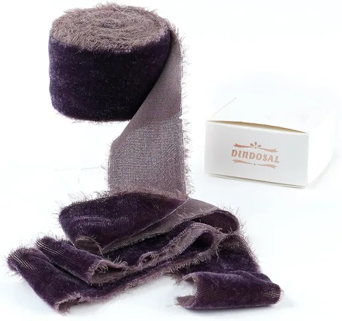 Miniatura 22 de Cinta de terciopelo negro de 1.5 pulgadas, cinta de terciopelo de seda deshilachada negra, terciopelo rústico de Navidad para regalo, borde crudo