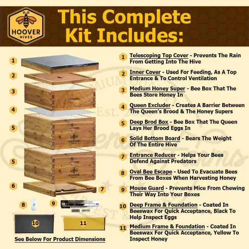 Miniatura 2 de Hoover Hives 8 marcos de colmena Langstroth sumergido en cera de abeja 100% incluye marcos de madera y bases enceradas