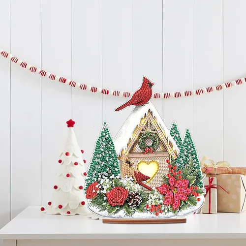 Miniatura 5 de MVVMTOP Pintura de Arte de Diamante Decoración de Mesa, DIY Nido de Pájaro de Navidad 5D Forma Especial Diamante Artificial Decoraciones de Navidad