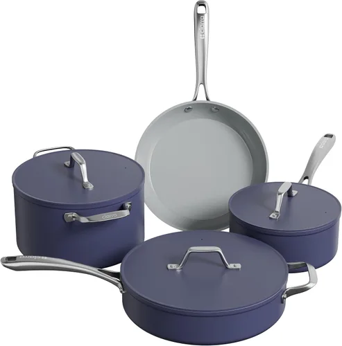 CIARRA Juego de utensilios de cocina antiadherentes, juego de ollas y sartenes de cerámica con tapa, juego de cocina no tóxico, sin PTFE ni PFOA,