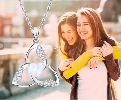 Miniatura 5 de JUSTKIDSTOY Collar celta de plata de ley 925 con nudo celta de la Trinidad de ópalo collar con colgante de ópalo de buena suerte regalos irlandeses