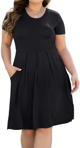 Miniatura 2 de Vestido para mujer tallas grandes, informal de manga larga, plisado con bolsillos