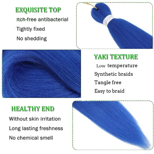 Miniatura 3 de Easy Braid - Cabello de trenzado azul preestirado de 26 pulgadas, paquete de 3 paquetes para trenzas de ganchillo con textura Yaki, ajuste al agua