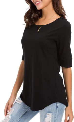 Miniatura 3 de Blusas de algodón para mujer, de manga hasta el codo, de moda, estilo casual, tipo túnica