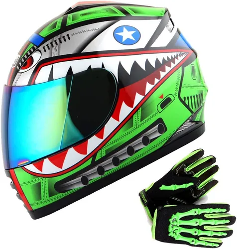 Miniatura 12 de WOW Casco integral para motocicleta, bicicleta urbana BMX MX para niños, color blanco brillante + guante MX con diseño de esqueleto
