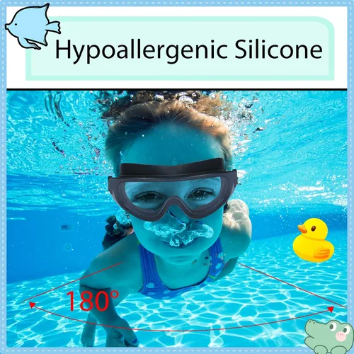 Miniatura 3 de Theuzi Paquete de 3 gafas de natación para niños, gafas de natación con lente de visión amplia de una pieza de 3 a 15 años