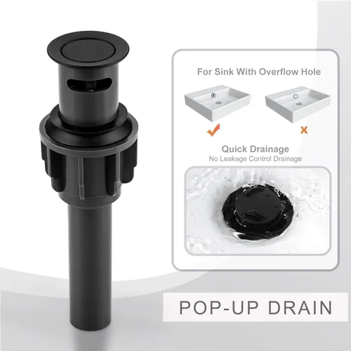 Miniatura 6 de Grifo de baño de amplio alcance, ALEASHA grifo de baño negro mate con desagüe emergente, grifos de lavabo de 3 agujeros para RV/lavabo de camping