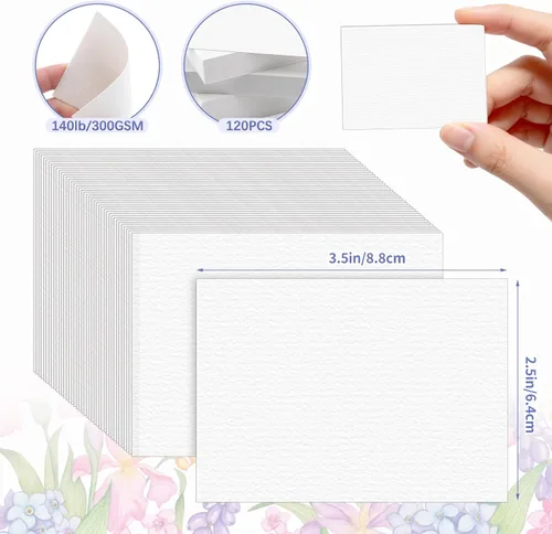 Miniatura 2 de 120 piezas de papel de acuarela de algodón natural de 300 GSM, papel de artista de prensa en frío de 2.5 x 3.5 pulgadas para estudiantes, artistas