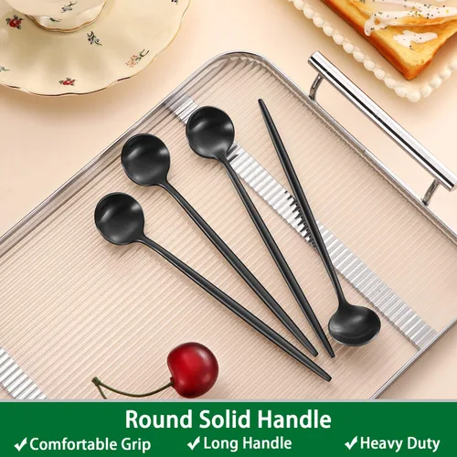 Miniatura 5 de DEHOV 4 cucharas de café 18/10 de acero inoxidable negro satinado de 6.7 pulgadas, cuchara de té helado, cucharas para remover espresso, cucharas