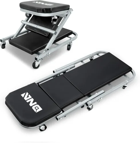 Miniatura 11 de DNA MOTORING Carro plegable 2 en 1 de 36 pulgadas en forma de Z, silla ajustable para garaje puedes acostarte o sentarte, 6 ruedas, capacidad de 330