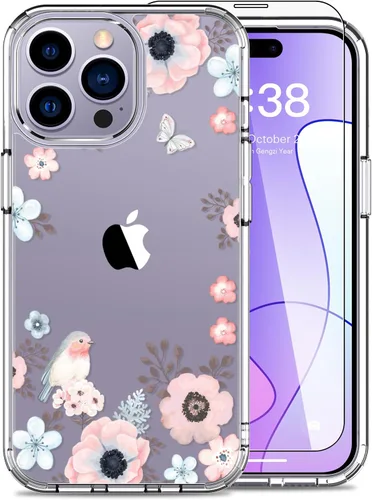 Miniatura 9 de LUHOURI Funda para iPhone 15 Pro Max con protector de pantalla, transparente de acrílico, diseños de moda para mujeres y niñas, funda protectora a