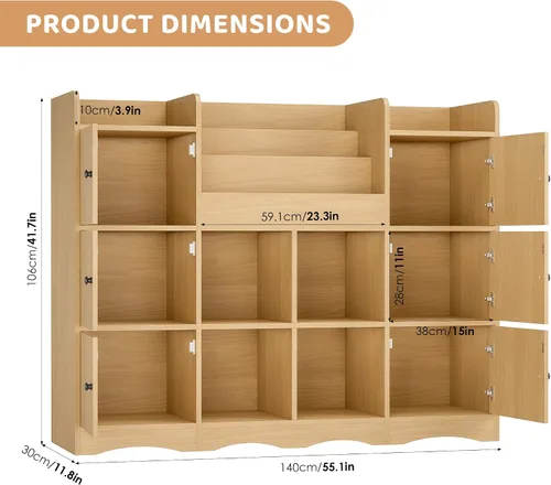 Miniatura 2 de FINETONES Estante para juguetes y almacenamiento de juguetes, estantería grande de 55 pulgadas para niños, organizador de juguetes y almacenamiento