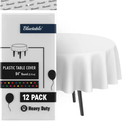 Miniatura 15 de Bluetable Mantel de plástico desechable rectangular negro (paquete de 12) a granel, mantel ultra resistente (54 x 108 pulgadas), mesas de 6 pies u 8