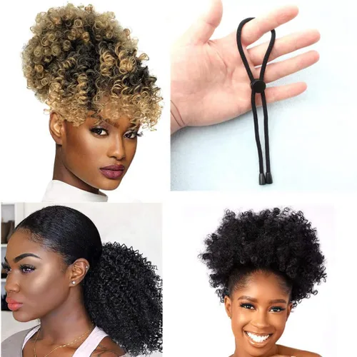 Miniatura 6 de 6 lazos de cola de caballo afro, ligas ajustables para moños de cabello grueso y rizado, cintas largas acolchadas para trenzas de mujer, cabello