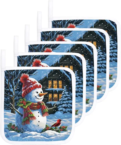 Miniatura 9 de Soportes para ollas de Navidad para cocina, muñeco de nieve de invierno, árbol de Navidad, copo de nieve, bayas, soporte con bucle, aislamiento