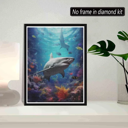 Miniatura 2 de SKRYUIE Kits de pintura de diamantes 5D tiburón, kits de arte de diamantes para adultos, animales marinos, taladro redondo completo, punto de cruz