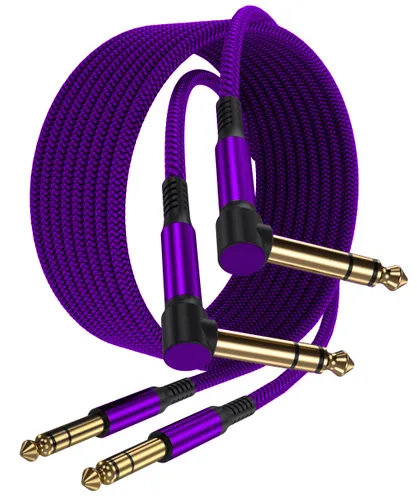 Miniatura 10 de Elebase Paquete de 2 cables TRS para instrumentos de 1/4 de pulgada de 3.3 pies, acodado a recto, conector macho jack estéreo de 6.35mm, línea