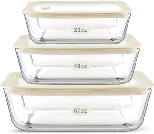 Miniatura 13 de Juego de recipientes de vidrio para alimentos Urban Green con tapa de vidrio, paquete de 3, juego de recipientes de almacenamiento de alimentos