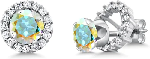 Miniatura 269 de Gem Stone King Aretes redondos de plata de ley 925 de 0.236 in con piedra natal extraíble para mujer