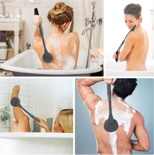 Miniatura 5 de Cepillo de espalda de mango largo para ducha, cepillo de baño de 20.5 pulgadas, cepillo de cuerpo de ducha con mango curvado para personas mayores