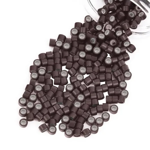 Miniatura 19 de Vlasy 100 Piezas Cuentas de Nano Anillo con Forro de Silicona para Extensiones de Cabello Humano con Nano Anillo 5 Colores Opcionales (Negro)