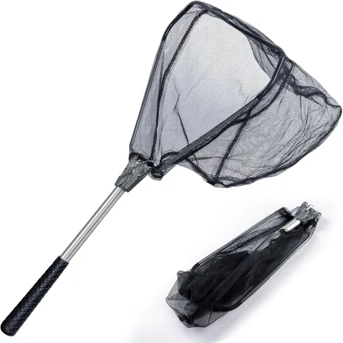 Neween Red de pesca, plegable plegable telescópica de aterrizaje de peces, material de nailon duradero red de aterrizaje de malla para fácil captura