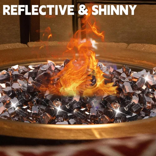 Miniatura 2 de Vidrio para hoguera de 10 libras, rocas de vidrio templado reflectante de cobre, alto brillo, apto para mesa de fogata de gas natural y propano