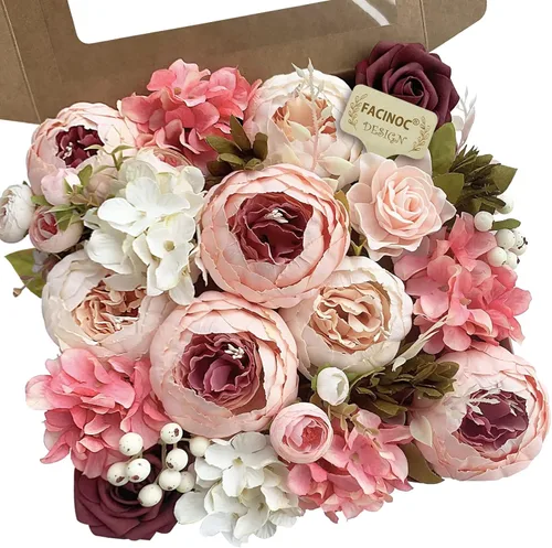 Miniatura 15 de FACINOC Rosas Flores Artificiales Ramo Combo Caja Set para Bricolaje Centros de Mesa de Boda para Mesa Nupcial Baby Shower Fiesta Decoraciones