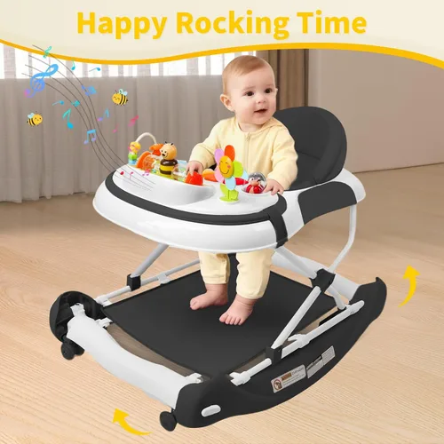 Miniatura 6 de Andador de bebé 5 en 1, andador con música y luces para bebé niño niña de 6-12 meses, andadores de bebé plegables con ruedas y combo de rebotador