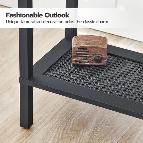 Miniatura 8 de HOOBRO Mesa auxiliar con estación de carga, mesa auxiliar con puertos USB y tomacorriente, mesita de noche con estante de almacenamiento de 2 Negro