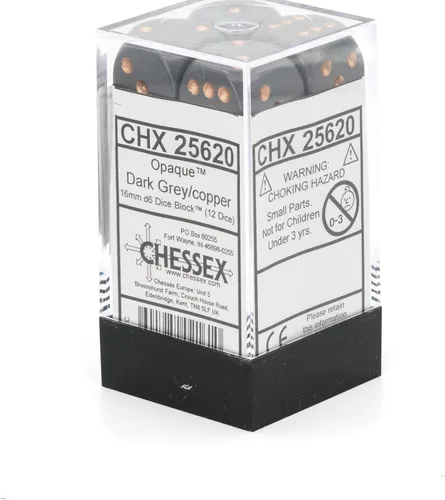 Miniatura 4 de Chessex Manufacturing - Juego de dados poliédricos de plástico opaco gris oscuro y cobre, 0.630 in, incluye 12 dados - D6 (CHX25620)