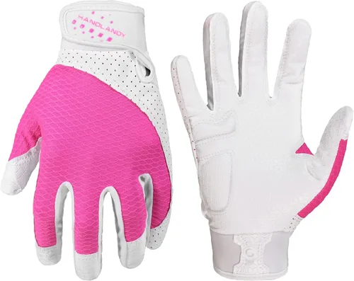 Miniatura 10 de HANDLANDY Guantes de bateo de béisbol para adultos y jóvenes, guantes de bateo de sóftbol con agarre transpirable para hombres, niños y niñas Blanco