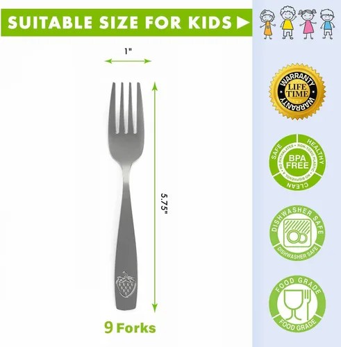 Miniatura 2 de Tenedores de acero inoxidable para niños de 9 piezas, cubiertos seguros para niños y niños, juego de utensilios para niños, juego de cubiertos