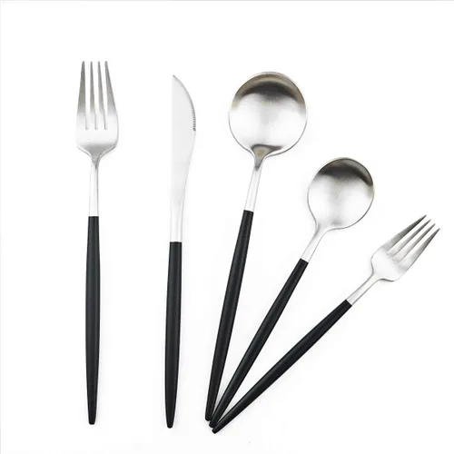 Miniatura 7 de Juego de cubiertos de lujo, 20 piezas de acero inoxidable 18/10 con mango negro mate para 4 personas, incluyendo tenedores, cucharas, cuchillos