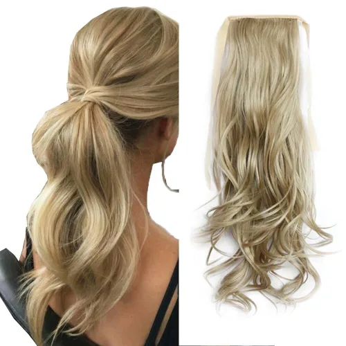 Miniatura 26 de Extensión de cabello sintético rizado con clip, cola de caballo larga, con clip, para niñas, mujeres y mujeres