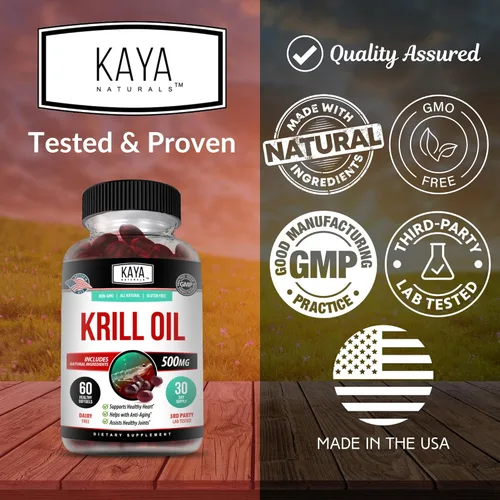 Miniatura 4 de Kaya Naturals - Aceite de krill antártico de 500 mg con Omega 3, EPA, DHA, fosfolípidos y suplemento de astaxantina - Vitamina para el cerebro