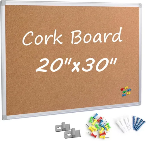Miniatura 12 de Paquete de 2 tableros de anuncios de corcho de 20 x 30 pulgadas, tablero de corcho con marco de aluminio plateado, tablero de oficina para corcho