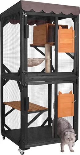 Miniatura 9 de Aivituvin Window Catio Outdoor Cat Enclosure Super Large Walk in Cat House with 6 Platforms and 2 Scratching Posts for Cats,104" L x 34" W x 69.5" H