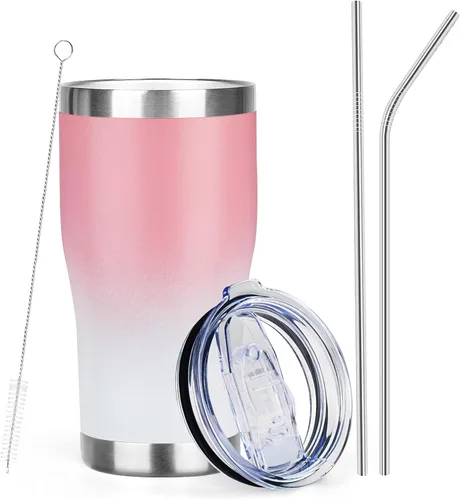 Miniatura 18 de MEZMUT - Paquete de 4 unidades de vaso de café aislado de 20 onzas con tapa y popote, vaso de viaje de acero inoxidable de doble pared