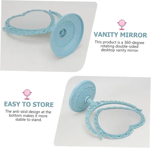 Miniatura 3 de Lurrose - Espejo estético de tocador con forma de corazón, espejo de maquillaje de doble cara con espejo de mesa de 360 grados con soporte