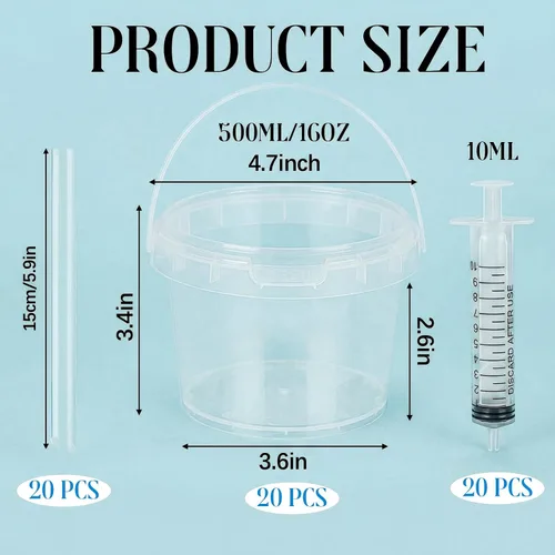 Miniatura 2 de Willinglong Juego de 20 cubos de plástico transparente de 16 onzas para bebidas con pajitas, tapas y jeringas para bebidas, tazas de café helado