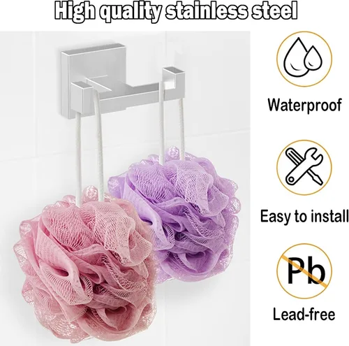 Miniatura 3 de BOZWELL Ganchos dobles para toallas para baño, montaje en pared de níquel castrado, estilo cuadrado simple y moderno, gancho para bata y abrigo