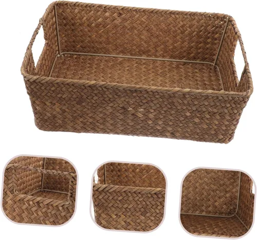 Miniatura 6 de Uonlytech Cesta de almacenamiento de estante, contenedor de paja, contenedor grande, organizador de escritorio, almacenamiento tejido para Café