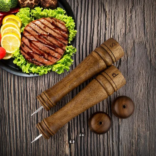 Miniatura 5 de XWXO Juego de 2 molinillo de pimienta de madera, molinillo de sal y pimienta de 10 pulgadas, molinillo de pimienta, salero con rotor de cerámica