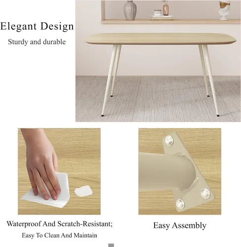 Miniatura 4 de HIPIHOM Mesa de comedor moderna de granja de 47.2 pulgadas, mesa de comedor rectangular de madera con patas de metal para 4 personas para comedor