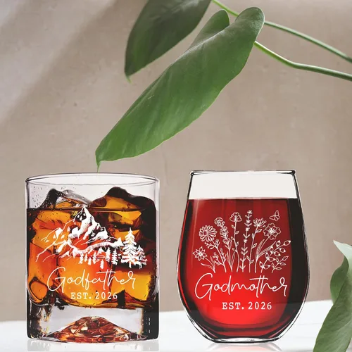 Miniatura 3 de Est 2026 - Juego de regalo de whisky de montaña y copa de vino de 15 onzas, anuncio de embarazo, Día de la Madre y del Padre, regalos de San